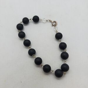 Sterling Silver and Black Bead Bracelet 7.5" 925